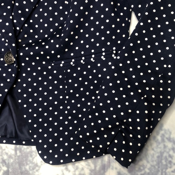 Cynthia Rowley Navy Blue White Polka Dot Blazer - Picture 3 of 8